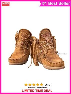 Faux Suede Vintage Fringed Ankle Boots Mocc